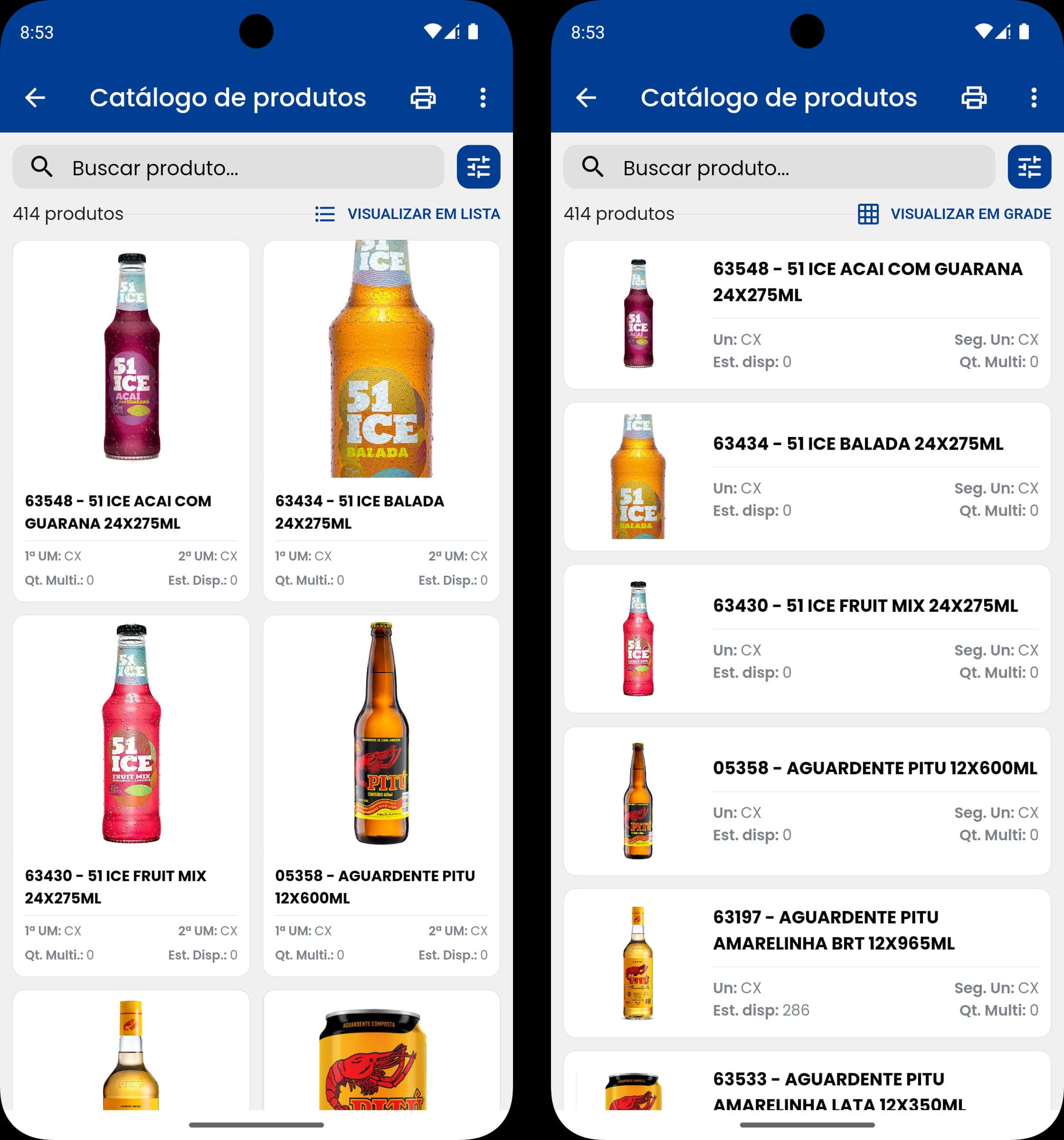 Listagem de produtos